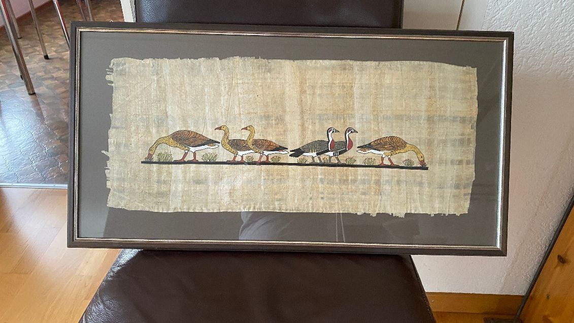 Poster & Bilder: Papyrusbild Gänse von Meidum, handgemalt gerahmt – Gebraucht aus Münchenbuchsee von sparky_777