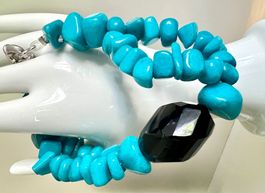 Unisex Arm- oder Fusskette Türkis XL Chalcedon 23,5 cm