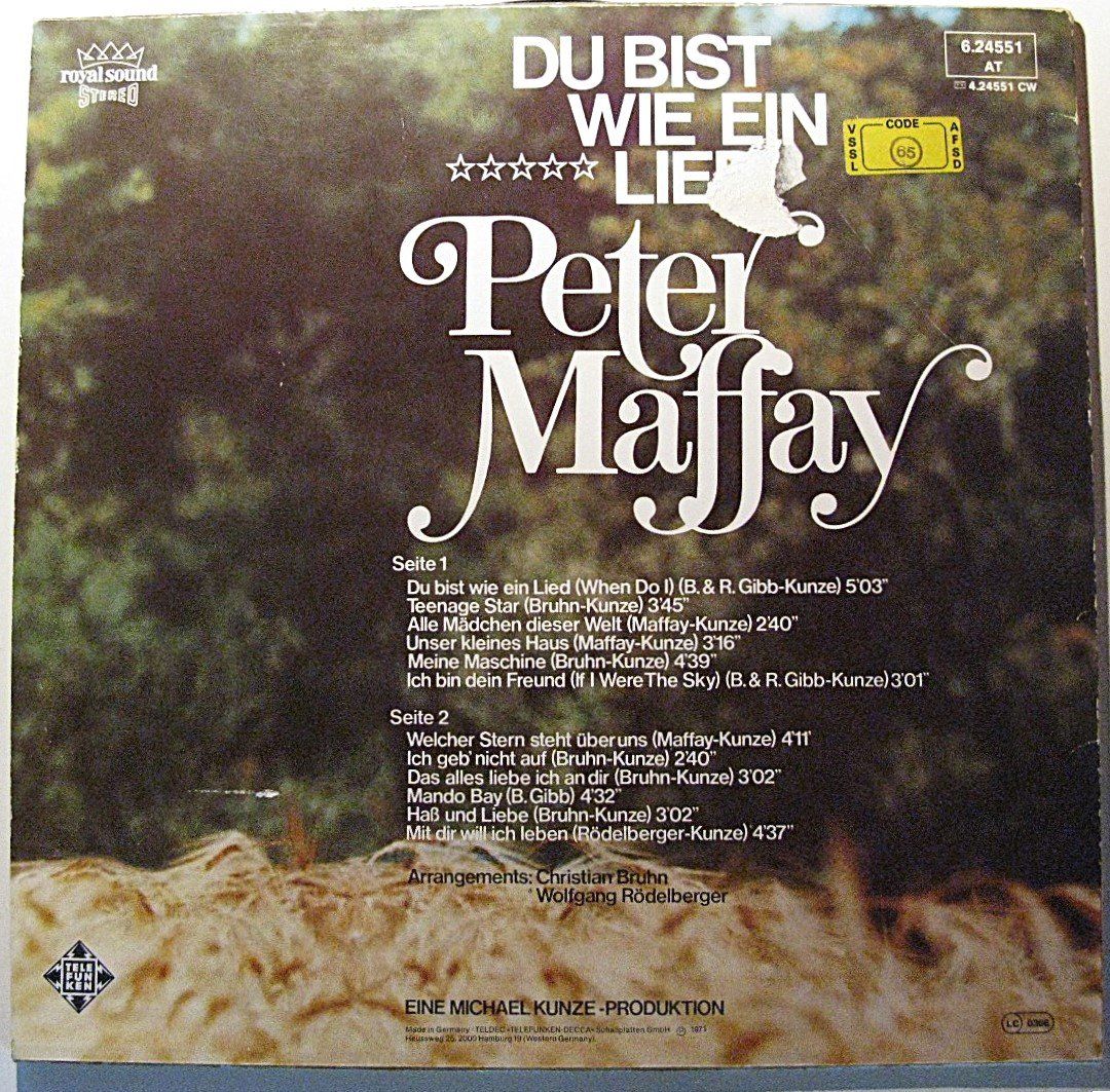 Dischi in vinile: PETER MAFFAY "Du Bist Wie Ein Lied"           LP IN VG++/EX – Usato da Monthey venduto da Pingmub 2