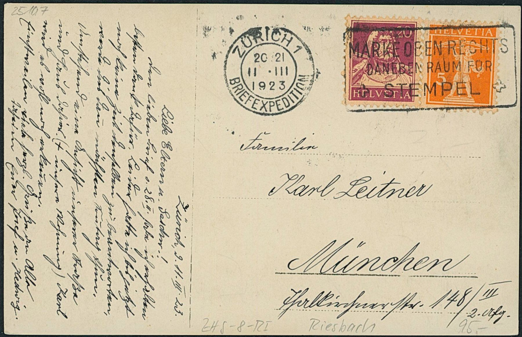 Cartoline postali: ZHS Riesbach - Zürich – Usato da Schindellegi venduto da leecollect 1