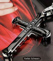 Edelstahl Kreuz Anhänger schwarz mit Zirkonia, 60cm Kette