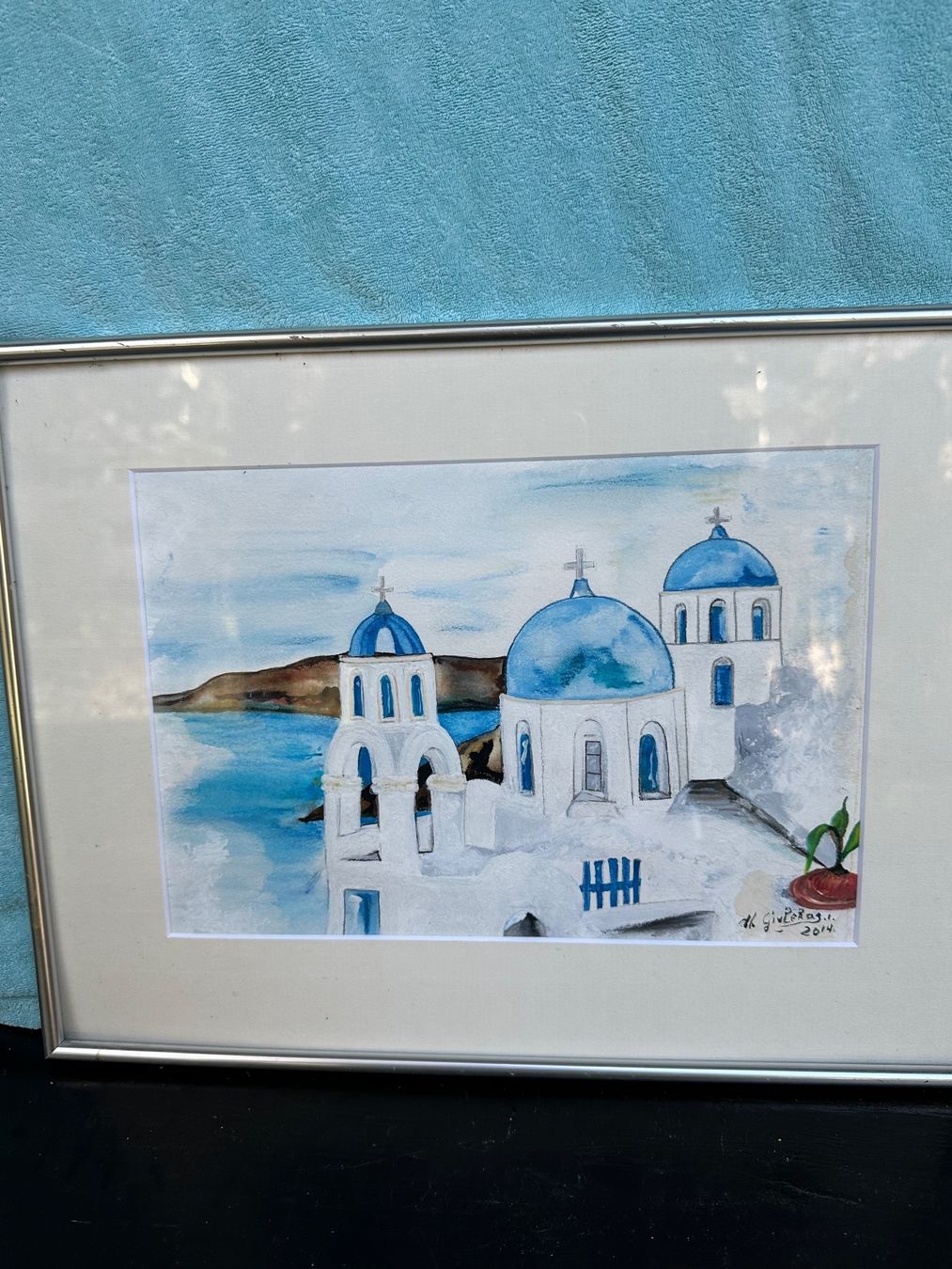 Dipinti: Aquarelle Santorin Grèce, encadré. – Usato da Lausanne venduto da artnouveau04 2