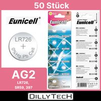 Eunicell AG2, SR726SW, 397 Knopfzellenbatterie - 50 Stk.