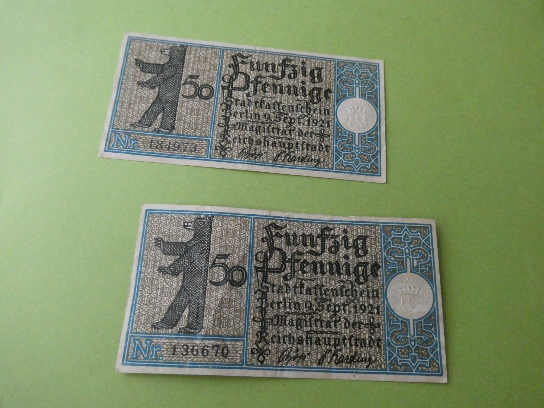 Billets de banque: Dt. Reich,  Berlin - 2 Notgeldscheine – D'occasion à Hinterforst par Rohusri 1