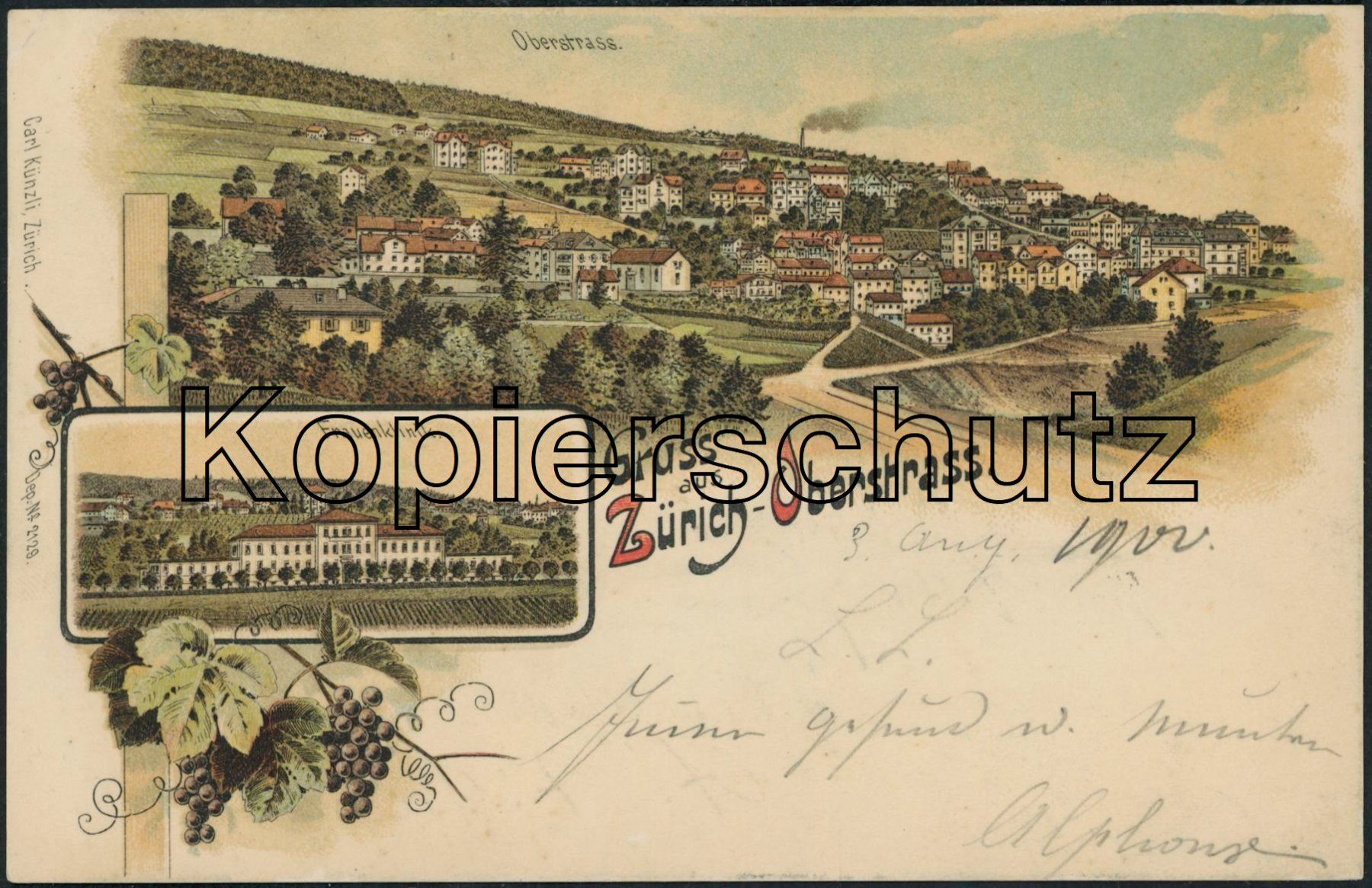 Ansichtskarten: ZHS Oberstrass - Zürich - Litho – Gebraucht aus Schindellegi von dolpitz
