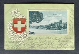 AK Basel Münster und Wettsteinbrücke Prägekarte