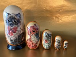 Matroschka Katzen 5-teilig bemalt guter Zustand / Babuschka