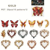 30 Stk. Aufkleber - Golden Rahmen & Verzierte Schmetterlinge