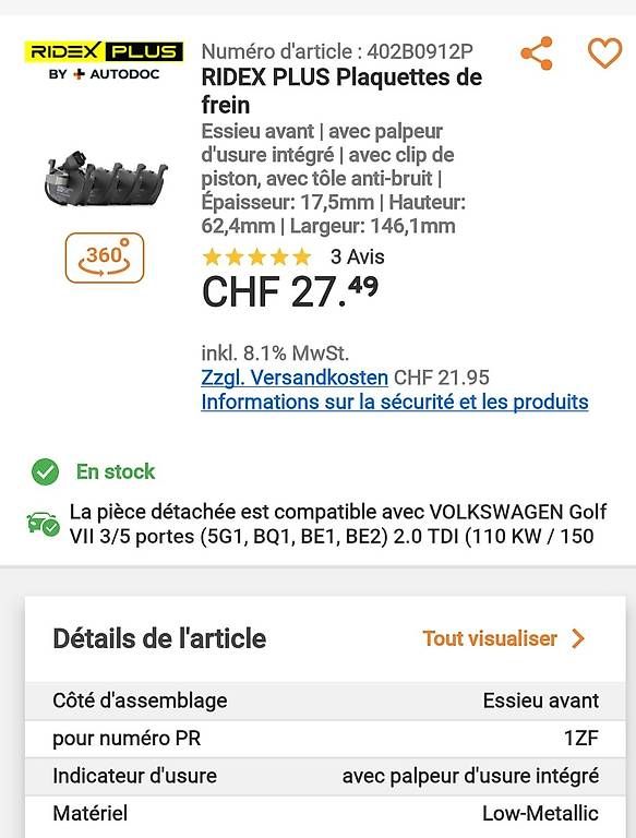 Biglietti: Revend piece pour golf 7 – Usato da Yverdon-les-Bains venduto da sac_t2cw