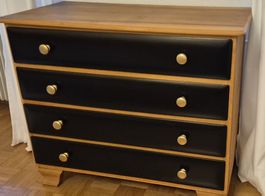 Designklassiker Kommode aus Holz schwarz gold 4 Schubladen