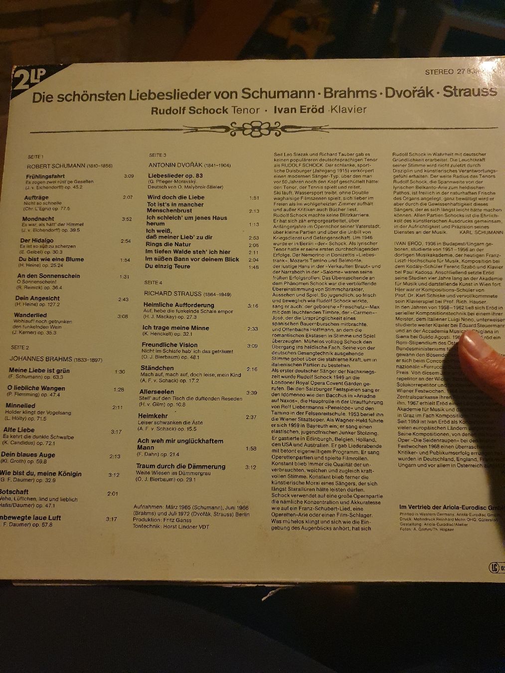 Schallplatten: Schallplatte: Rudolf Schock singt Schumann, Dvorak, Strauss  – Gebraucht aus Grandval von JeroenK 1