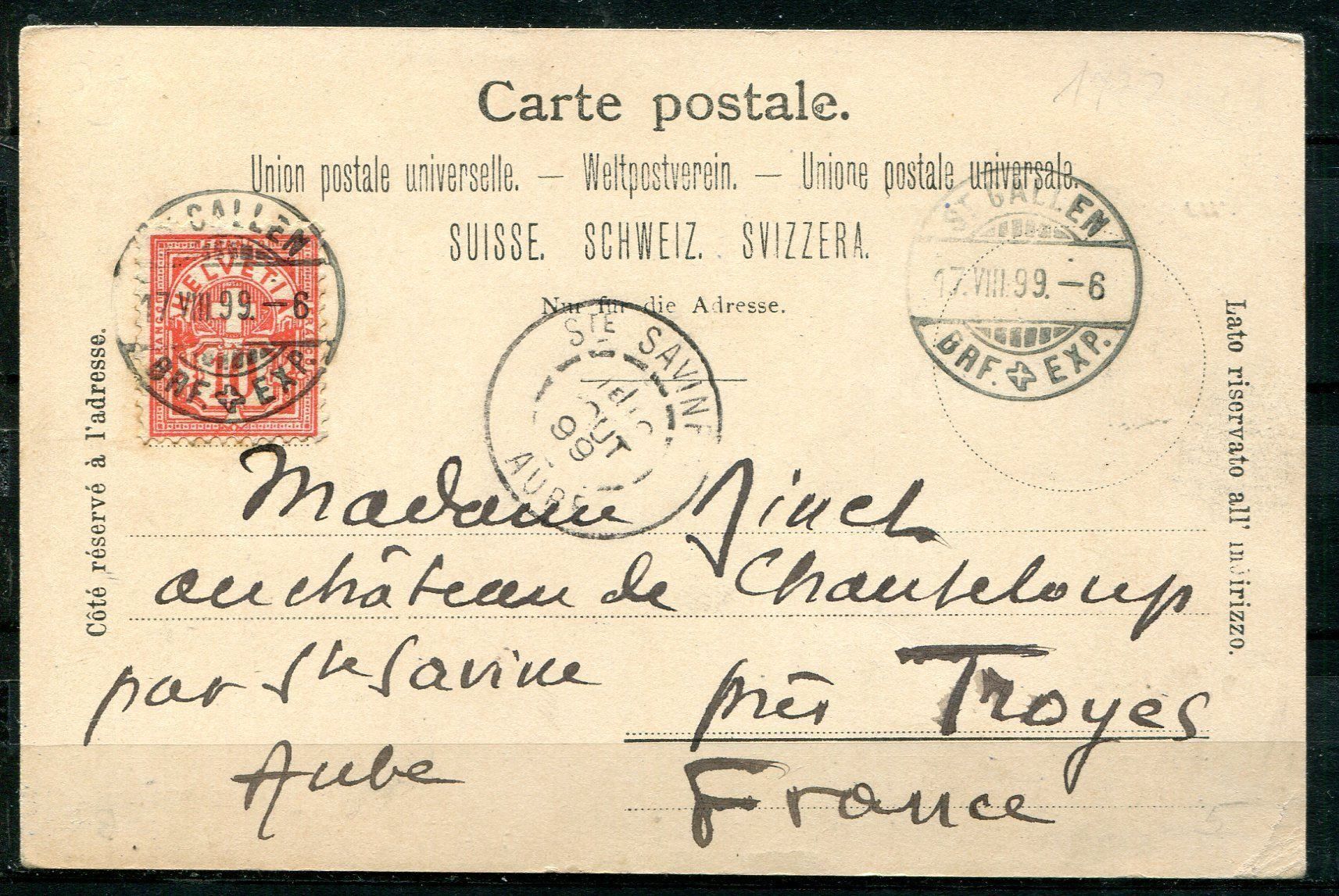 Cartoline postali: St. Gallen  Panorama   17.VIII. 1899 – Usato da Aarau venduto da kufi44 1