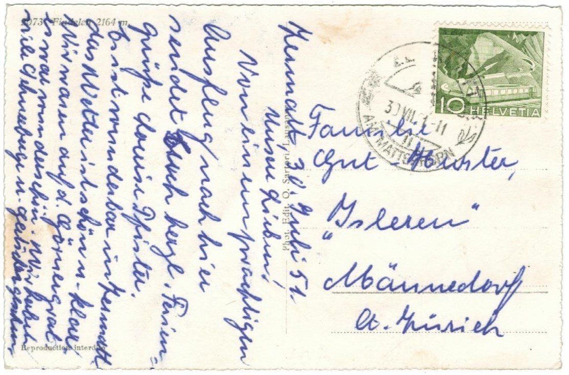 Cartoline postali: AK Findelen VS 1951 – Usato da Zürich venduto da Tolima194 1