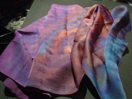 Schal soie naturelle, Peint à la main, farbig, violett/blau