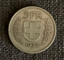 5 Franken 1932 Schweiz Silber Münze gute Erhaltung