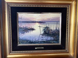 Miguel Martí Ferré – Huile signée – Paysage d’eau au coucher