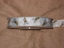 Grosgrain-Band hellgrau mit Teddybärli 15mm breit