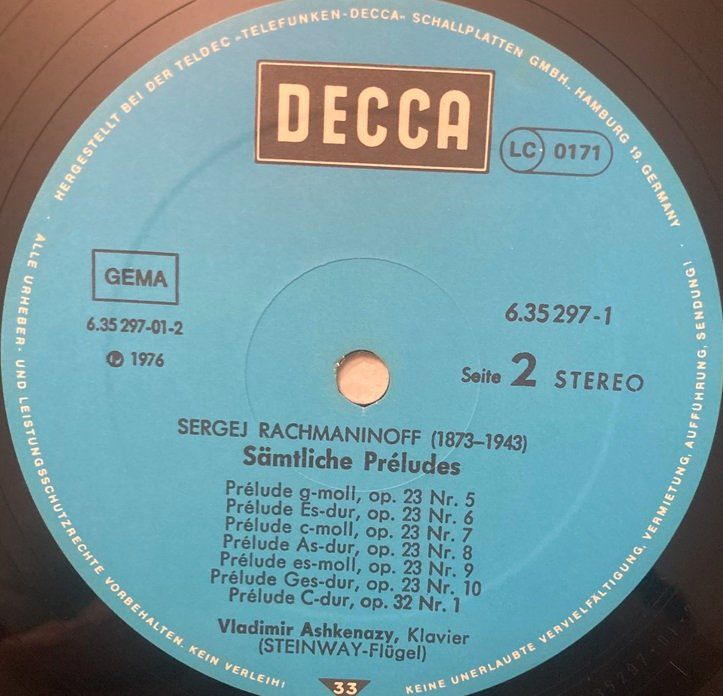 Rachmaninoff – Sämtliche Préludes (2 LP-Box-Set, Ashkenazy) (Gebraucht ...