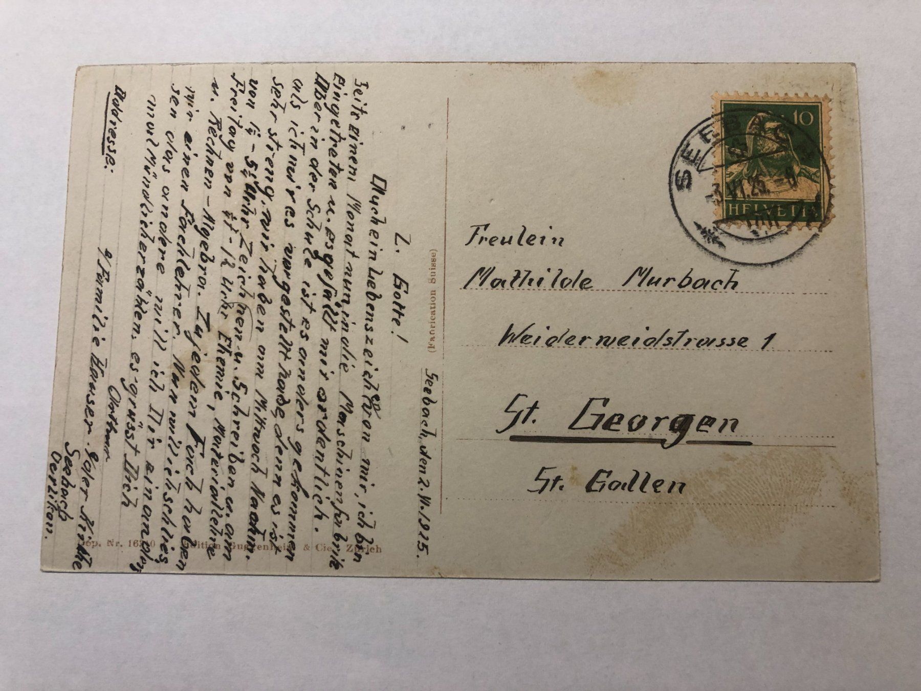 Ansichtskarten: Seebach Dorf 1925  Vorderseite beschriftet – Gebraucht aus Pfäffikon ZH von Waltoversand 1