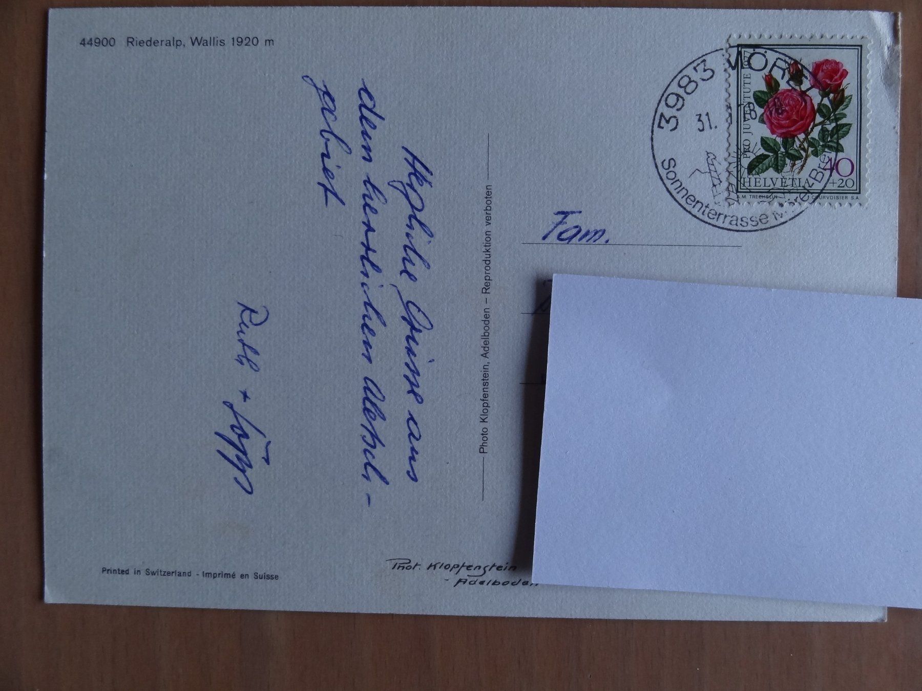Cartoline postali: Riederalp - Wallis - 1978 - Grand format – Usato da St Léonard venduto da Riglin 1