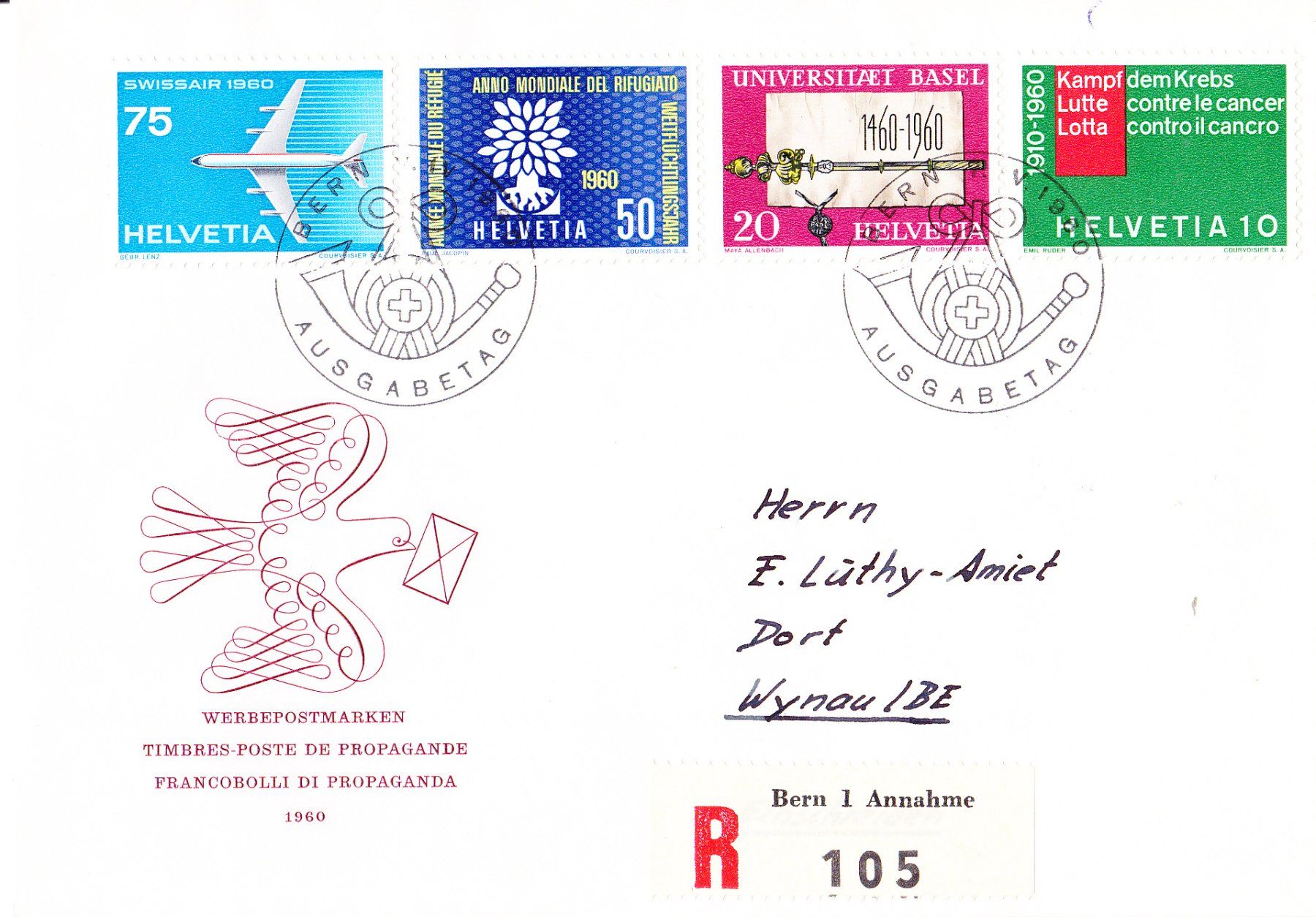 Tutti i francobolli: FDC 1960, 351-354, gelaufen – Usato da Obfelden venduto da Funke2