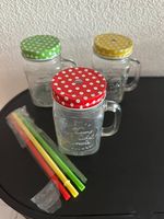 3 Limonadengläser mit Röhrchen (neu - unbenutzt)