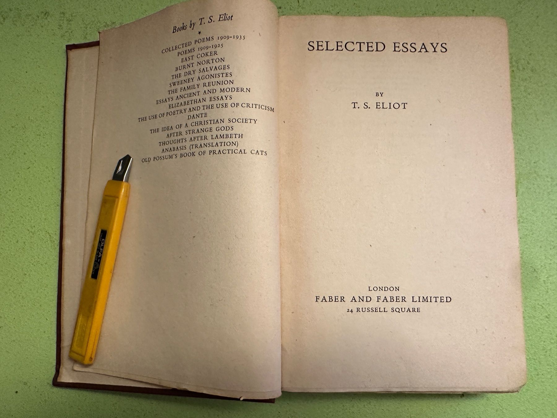 Bücher: T. S. Eliot: Selected Essays. – Gebraucht aus Zürich von allp 2
