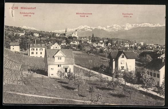Cartoline postali: AK Männedorf, Totalansicht, 1912 – Usato da Berlin venduto da bartko-reher