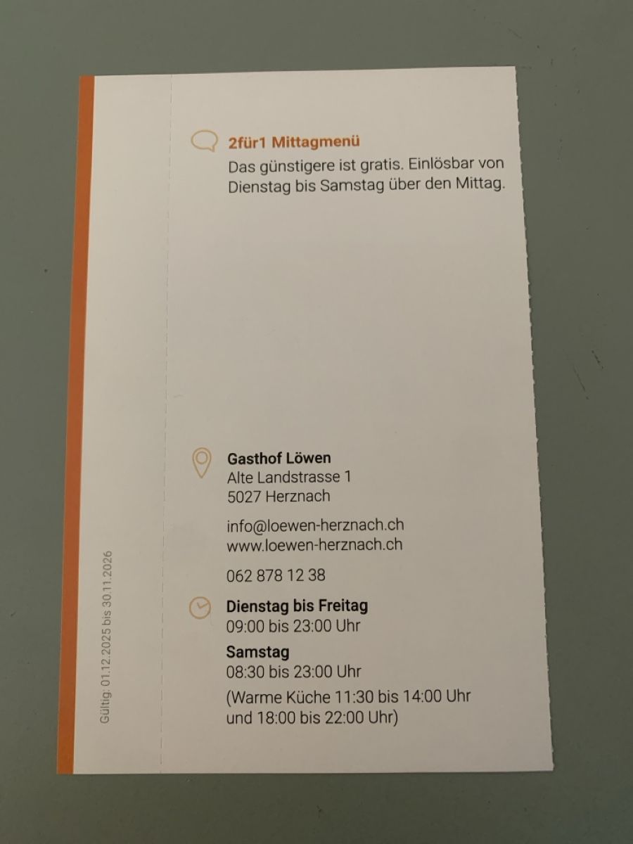 Buoni: 2für1 Gutschein Löwen, Herznach – Nuovo e nell'imballaggio originale da Attelwil venduto da TaraLee 1