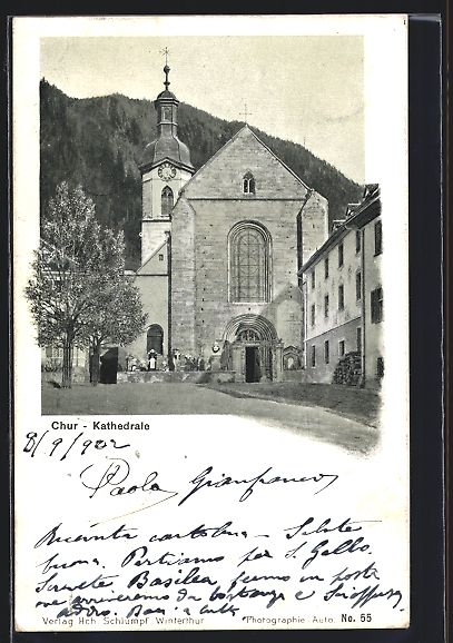 Cartoline postali: AK Chur, Blick zur Kathedrale, 1902 – Usato da Berlin venduto da bartko-reher