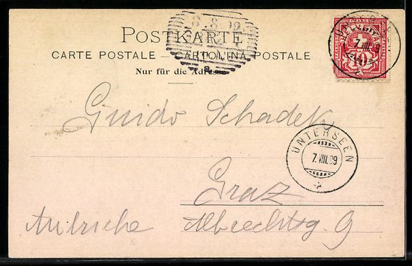 Cartoline postali: AK Interlaken, Hotel, Teilansicht, 1899 – Usato da Berlin venduto da bartko-reher 1