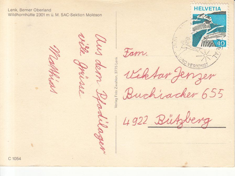 Cartoline postali: Wildhornhütte 1977 – Usato da Bürglen TG venduto da StampGraf 1