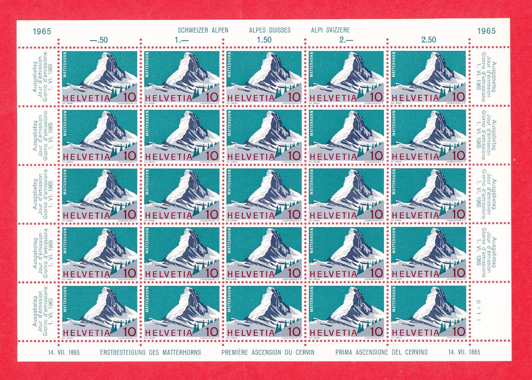 Tutti i francobolli: 1965  Matterhorn  Bogensatz mit Retuschen  ** Postfrisch ** – Nuovo (secondo la descrizione) da Adliswil venduto da Aenti 1