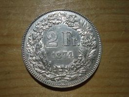 (H3) 2 Franken 1874 UNZ
