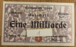 Notgeld Stadtgemeinde Lörrach 1 Milliarde Mark 1923