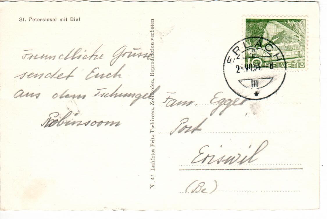 Cartoline postali: St.Petersinsel mit Biel – Usato da Wolhusen venduto da Curver9 1