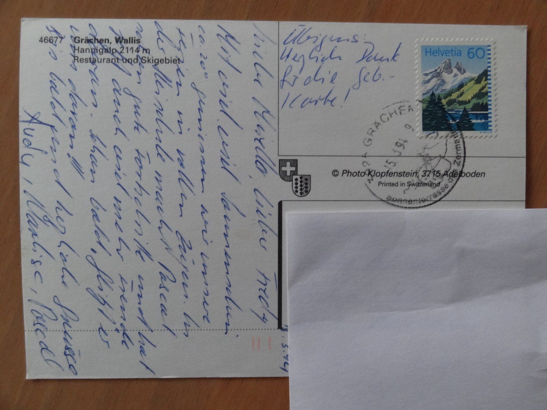 Cartoline postali: Grächen - Hännigalp - 1994 – Usato da St Léonard venduto da Riglin 1
