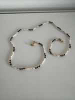 Brillenband mit Perlen creme schwarz goldfarben neu