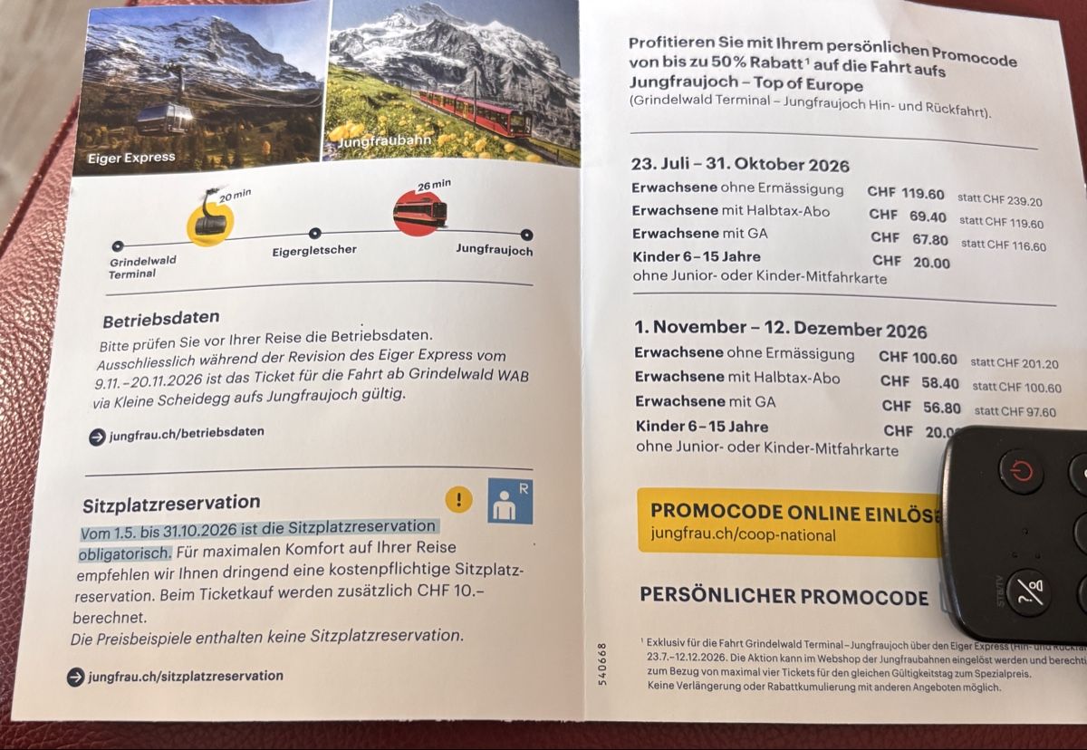 Billets: 50% Jungfraujoch – Neuf (Voir description) à Bönigen par Labe 1