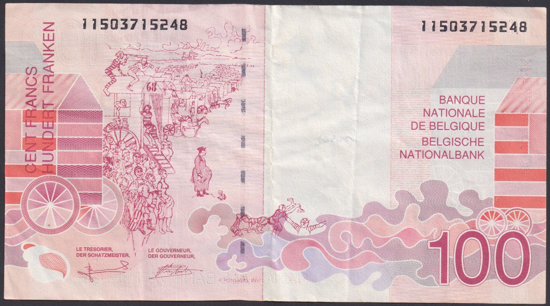 Banconote: Belgien 100 Francs 1995 – Usato da Brugg AG venduto da banknoten_muesli 1