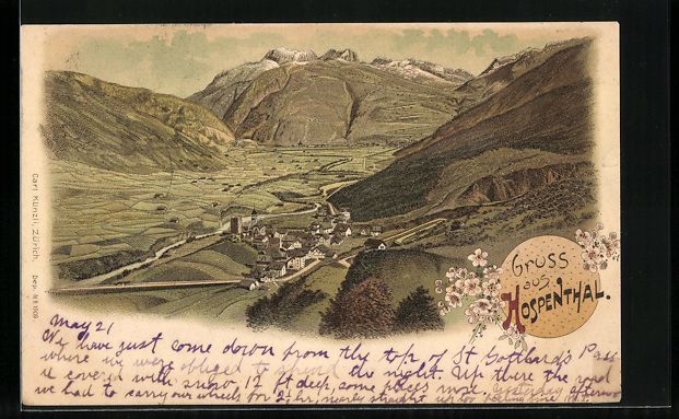 Cartoline postali: Litho Hospenthal, Blick auf das Dorf – Usato da Berlin venduto da bartko-reher