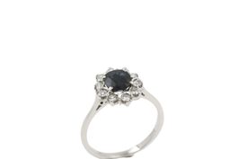 KURZ Saphir Brillant Vintage Ring 18K Weissgold *S4462