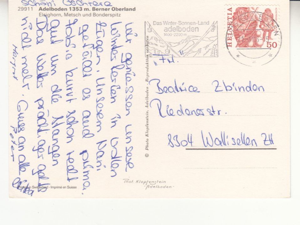 Cartoline postali: Adelboden 1986 – Usato da Bürglen TG venduto da StampGraf 1
