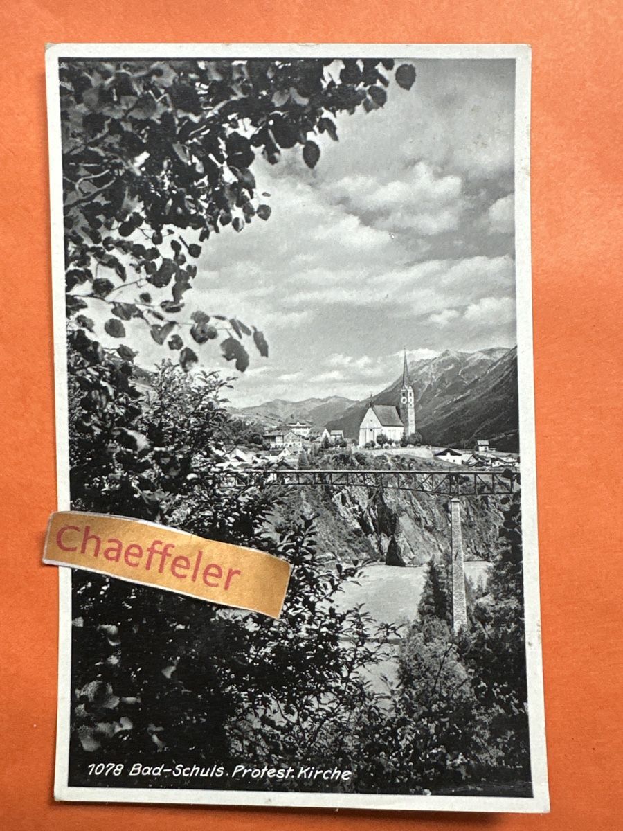 Cartoline postali: 1078 Bad – Schuls - Protest. Kirche. – Usato da Zürich venduto da Chaeffeler