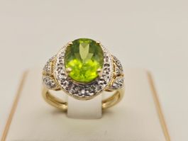 Gold Ring 585 Gold Peridot 22 Brillanten 14 KT Gr 50