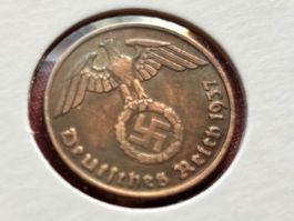 Drittes Reich 2 Reichspfennig 1937 A (Berlin) + Patina +