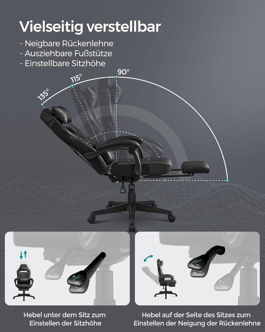 Sedie per ufficio: SONGMICS Gamingstuhl schwarz – Nuovo e nell'imballaggio originale da Bottighofen venduto da zaap 2