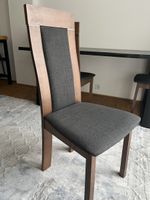 Dining Chair Wood Frame Fabric Seat Dark Grey Used