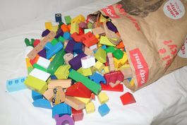 Holzbausteine Set bunt gemischt gebraucht, 6 Kilo, ab 1 Fr.!