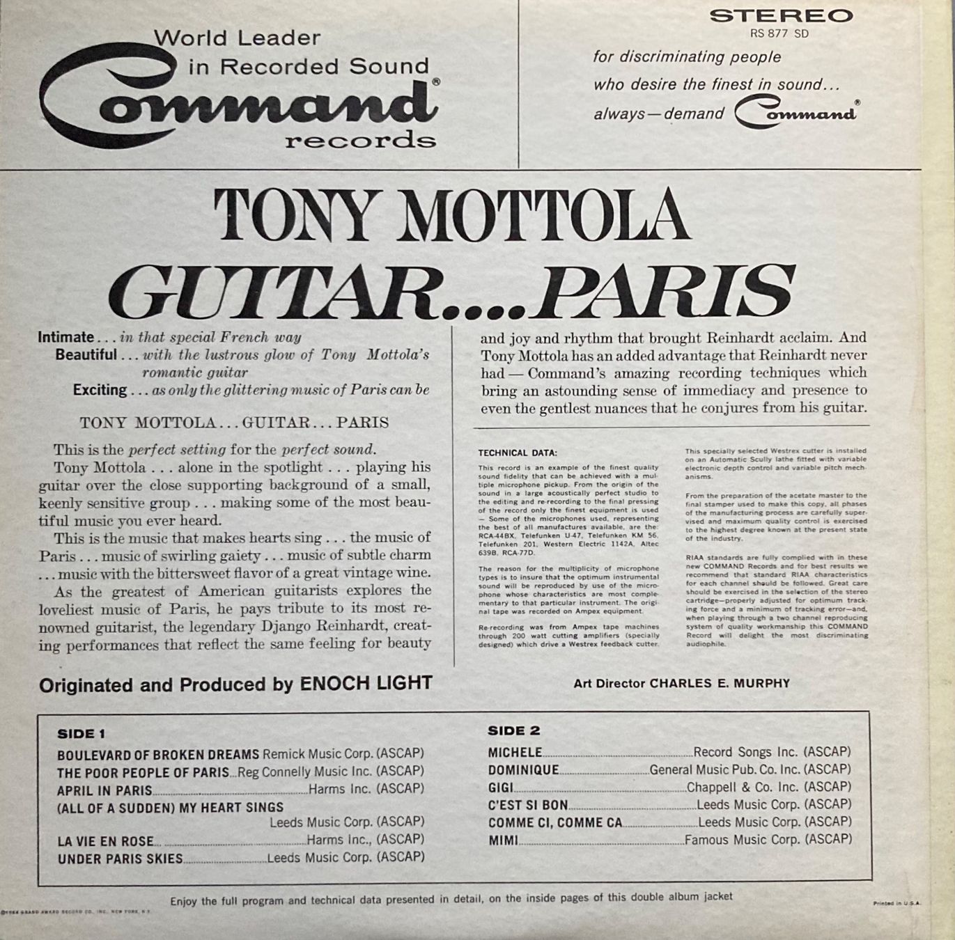 Schallplatten: TONY MOTTOLA - GUITAR....PARIS – Gebraucht aus Poliez-Pittet von Newtown-Records 1
